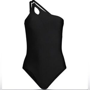 Land's End One shoulder one piece swimsuit adjustable black tummy control Var